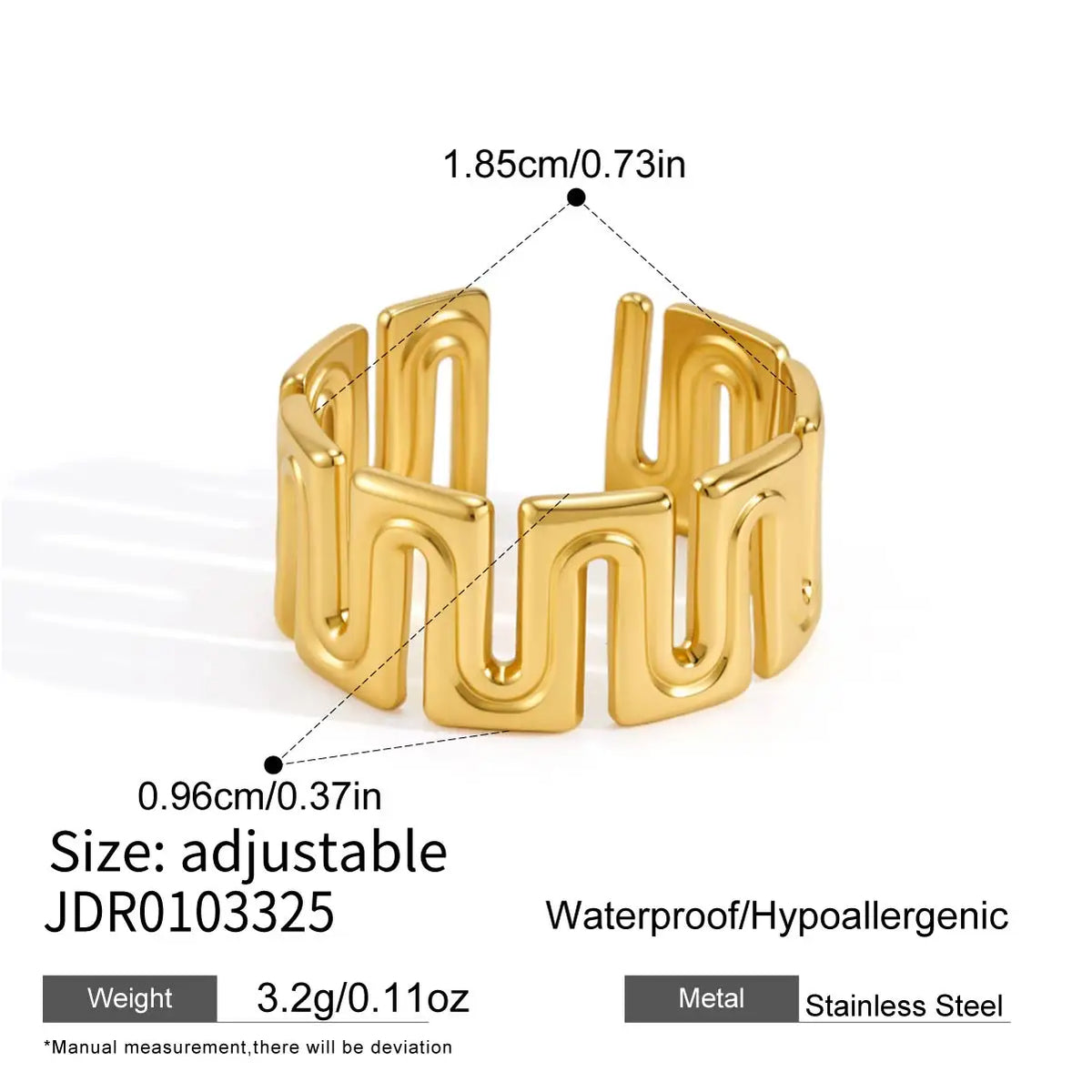 KIKA Minimalist Wave Shape Open Rings PVD Plated Stainless Steel 316L