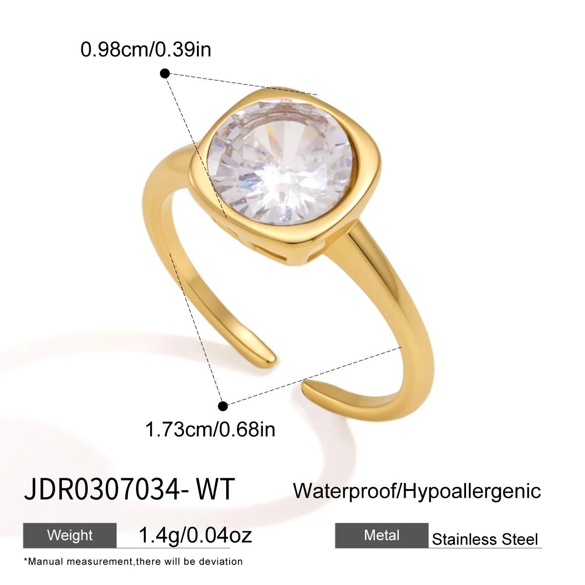 KIKA Delicate Geometric Zircon Open Rings For Women Minimalist 18K Gold PVD Plated Stainless Steel Rings Fashion Jewelry Gift