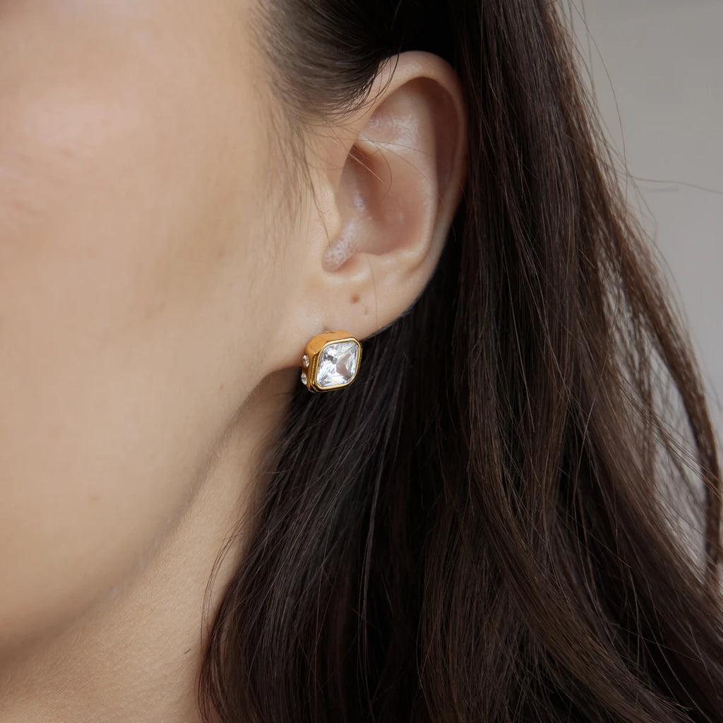 KIKA Classic Geometric Zircon Stud Earrings For Women Minimalist 18K Gold PVD Plated Stainless Steel 316L