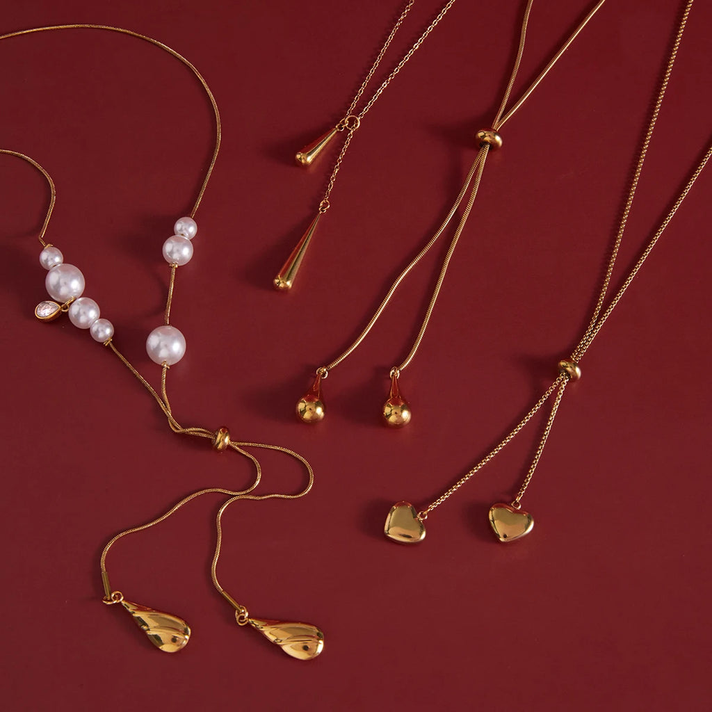 Water Droplet Pendant With Adjustable Y-Shaped Chain Tassel Necklace