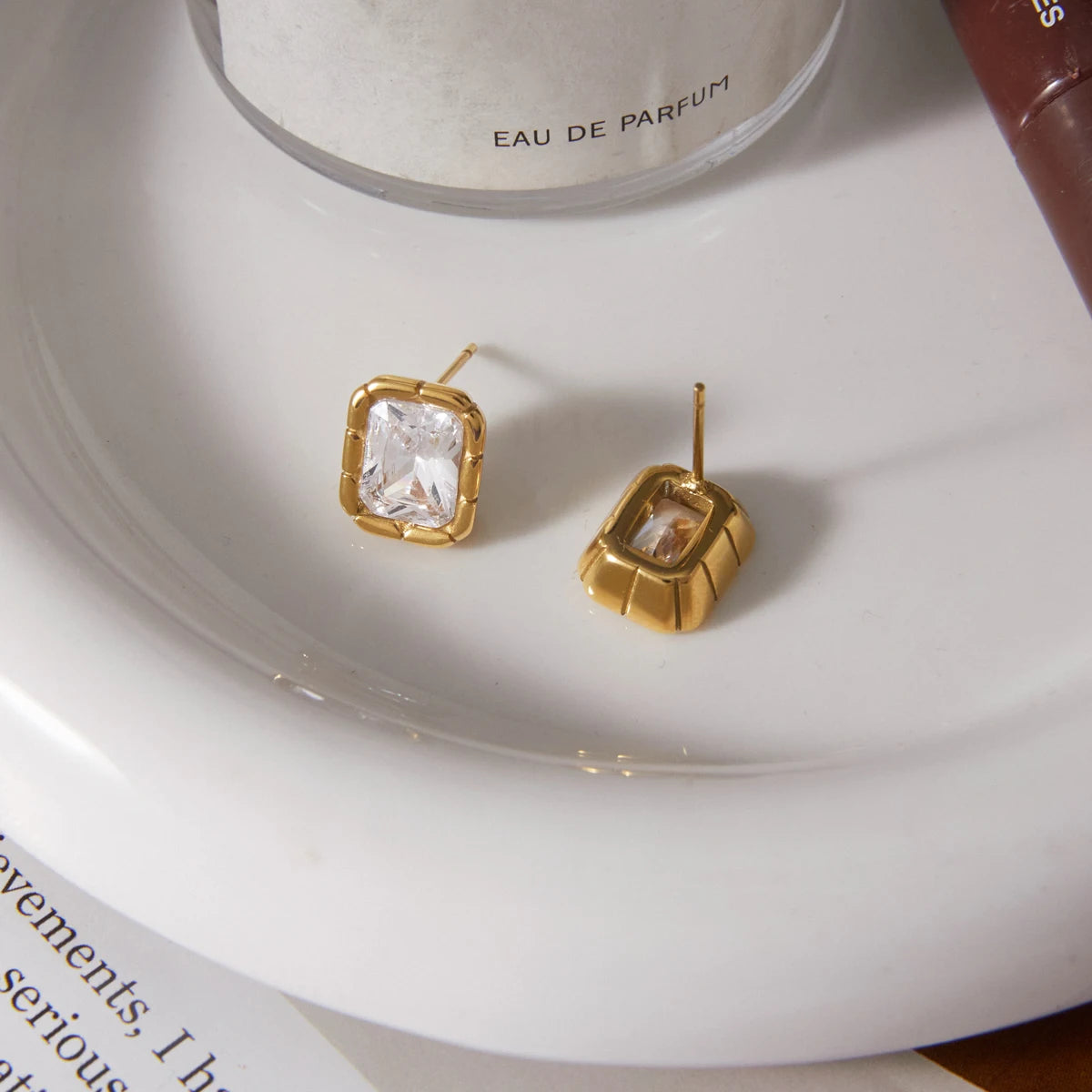 KIKA Delicate Rectangle Zircon Stud Earrings PVD Plated Stainless Steel 316L