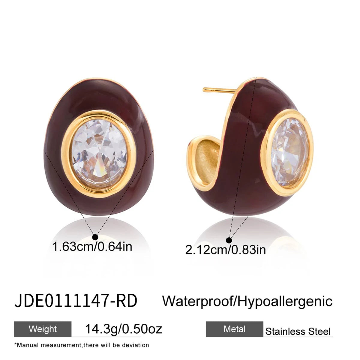 Kika White Zircon Multicolor Agate Stone Stud Earrings 18K Gold Plated Stainless Steel 316L