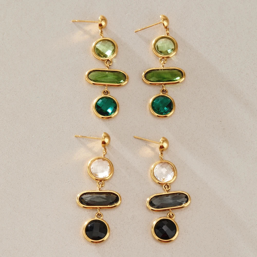 KIKA Elegant Geometric Glass Drop Earrings For Women Minimalist 18K Gold PVD Plated Stainless Steel Earrings Fashion Jewelry