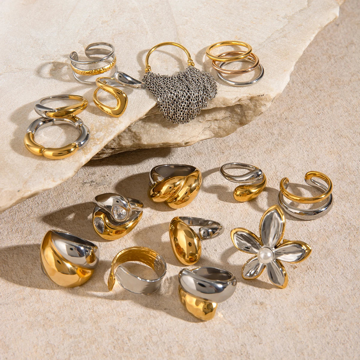 kika Mixed Metal Ring For Women Gold Color And Silver Color Two Tone Ring