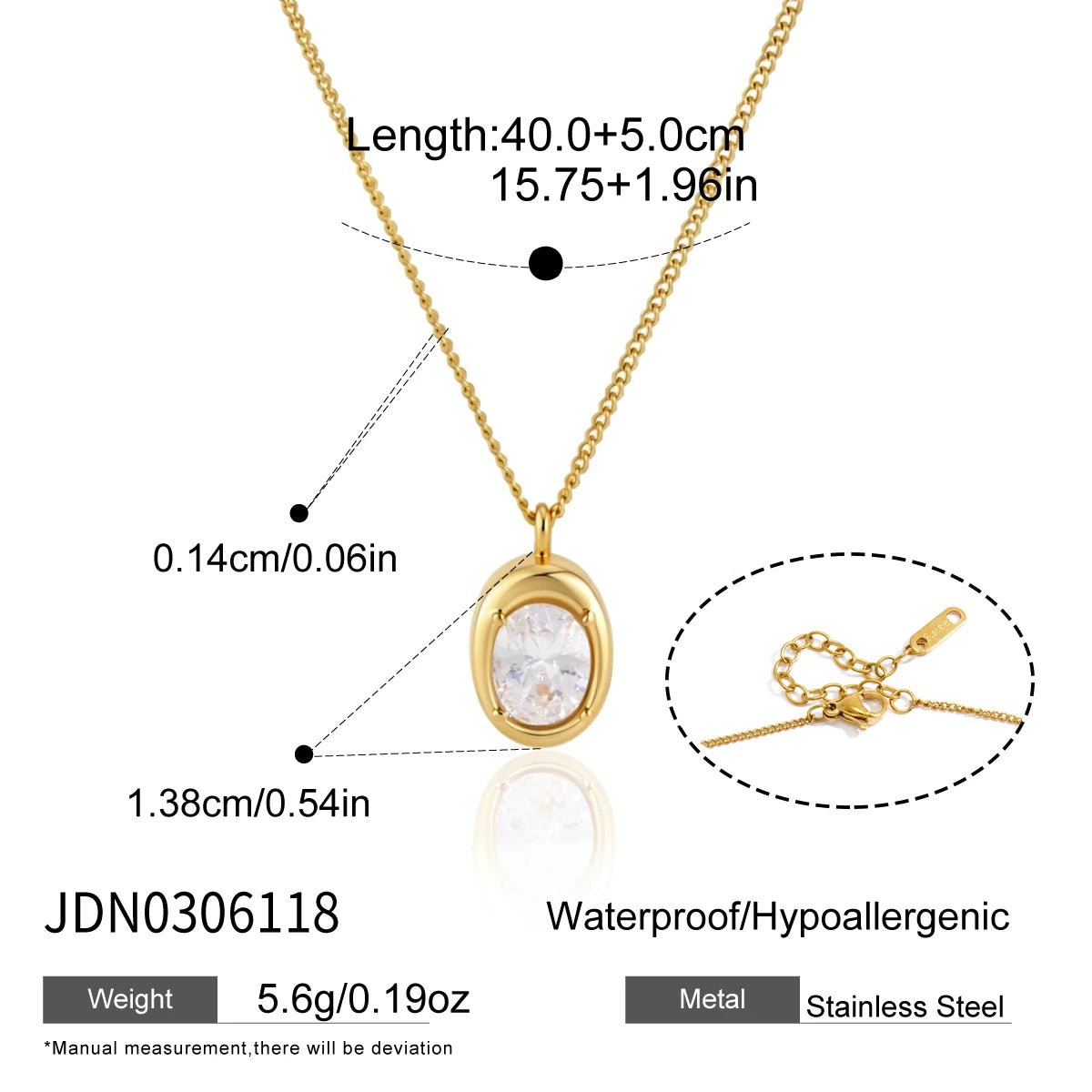 Kika Delicate Zircon Pendant Necklace 18K Gold PVD Plated Stainless Steel 316L