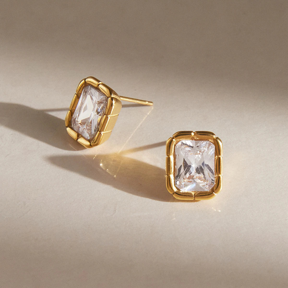 KIKA Delicate Rectangle Zircon Stud Earrings PVD Plated Stainless Steel 316L