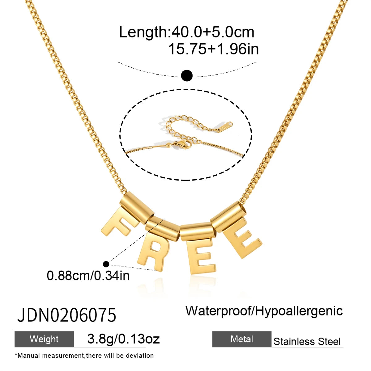 KIKA Slideable Letter Pendant Necklace  18K Gold PVD Plated Stainless Steel 316Lt