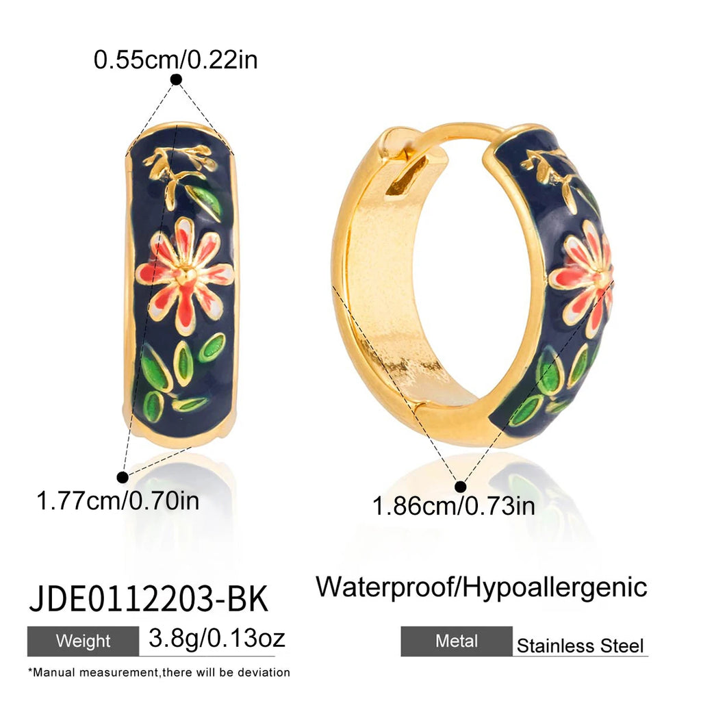 Kika Vintage Enamel Daisy Hoop Earrings