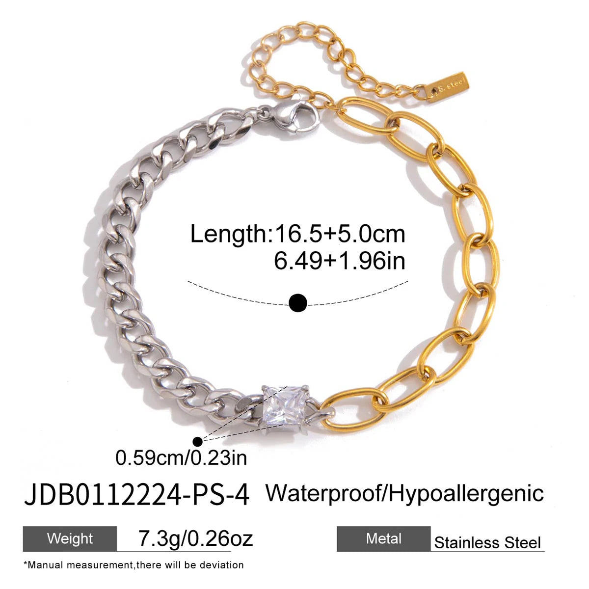 Kika Geometric Zircon Mixed Color Chain Bracelet Gold PVD Plated Stainless Steel 316L