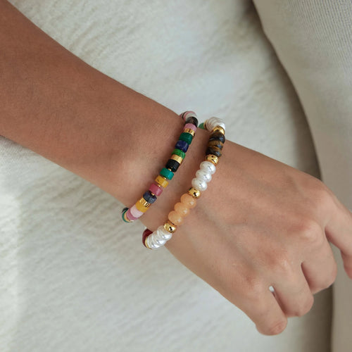 KIKA CCB Beads Multicolor Natural Stone Bracelet For Women Minimalist 18K Gold Plated Stainless Steel Bracelet Fashion Jewelry