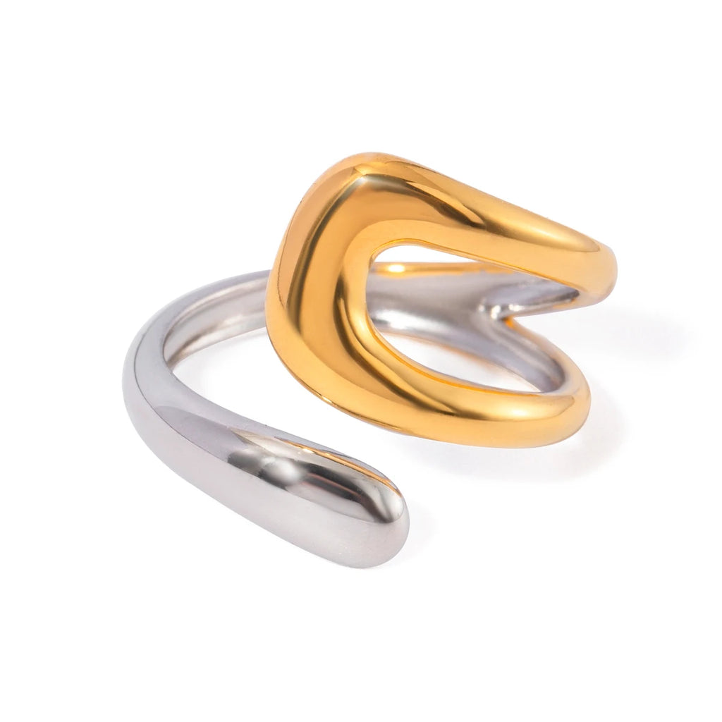 KIKA Stainless Steel Metal Waterproof 18K Gold Thaya Colorblock Cross Asymmetric Open Ring Trendy Jewelry Bagues Pour Femme