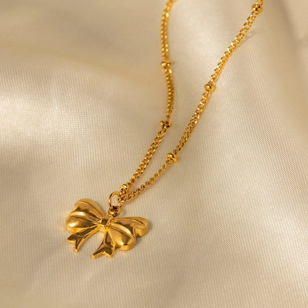 Charm Necklace Stainless Steel Bow