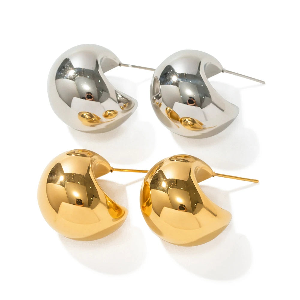 KIKA Stainless Steel 316L Chunky Stud Earrings for Women Statement Metal Texture Golden Geometric boucle