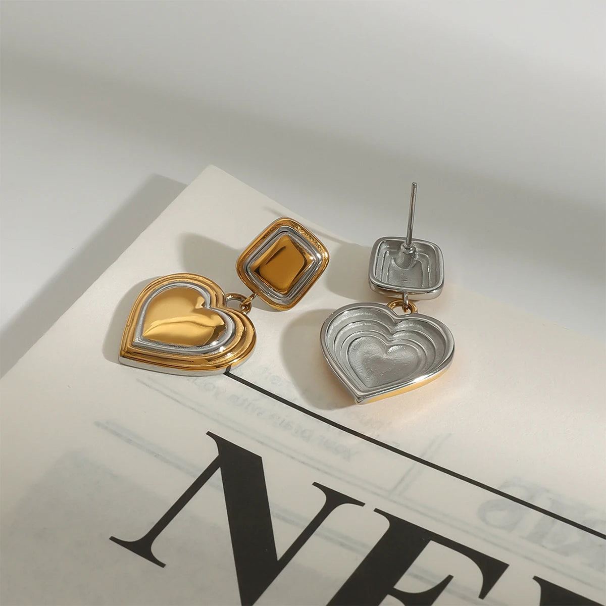 Kika Fashion Two Tone Heard Drop Earrings