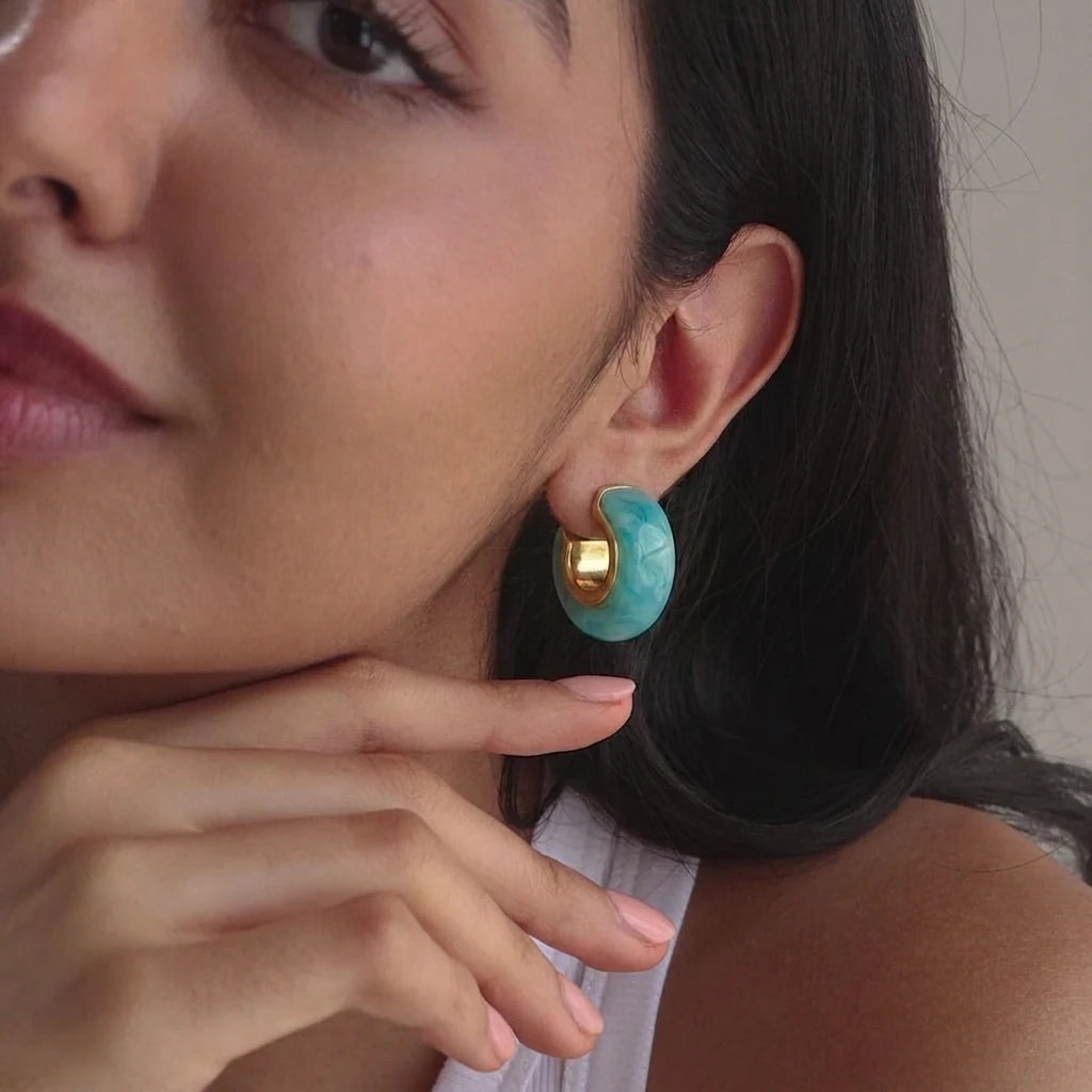 Kika Summer Blue Pink Colorful Resin Irregular C-ring Earrings