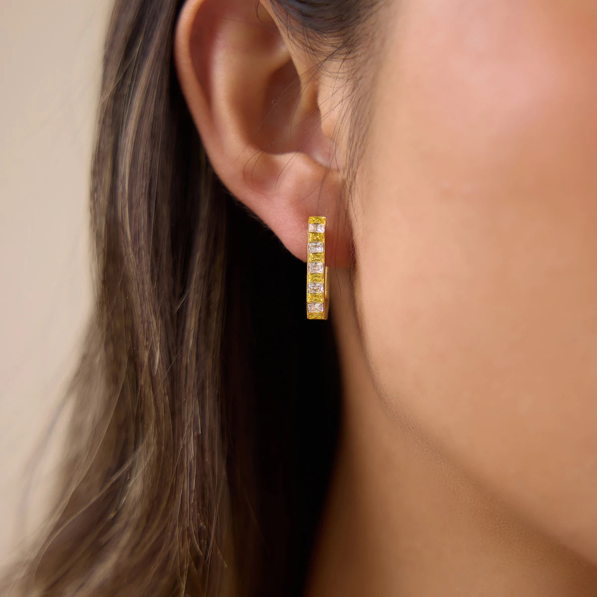KIKA Delicate Colored Zircon U-Shaped Hoop Earrings PVD Plated Stainless Steel 316L