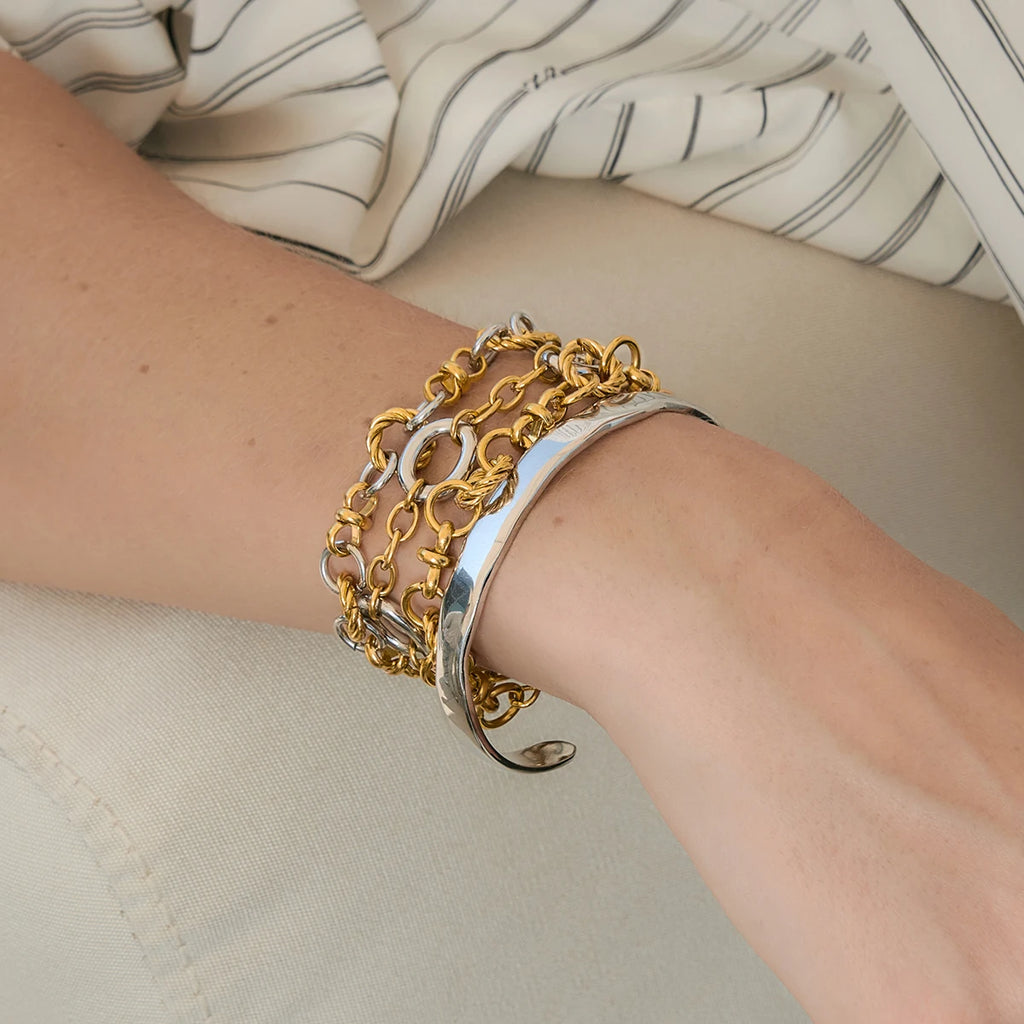 KIKA Delicate Gold And Silver Color Blocked Multi Ring Winding Chain Bracelet  PVD Plated Stainless Steel 316L