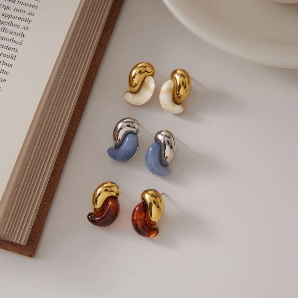 KIKA Classic Water Drop Resin Stud PVD 18K Gold Plated Stainless Steel 316L