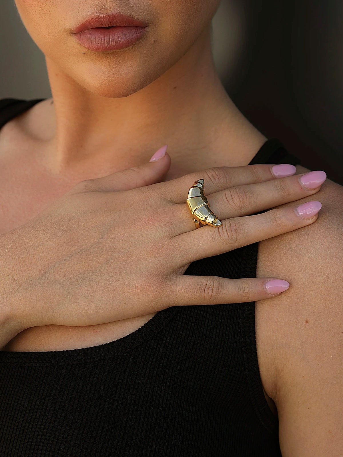 Kika Fashion Stainless Steel Croissants Open Big Ring Charm Metal Gold Color Waterproof