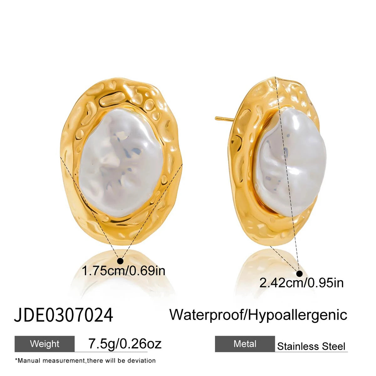 KIKA Vintage Elegant 18K Gold Color PVD Plated Stainless Steel 316L Resin Pearl Zircon Maple Leaf Earrings