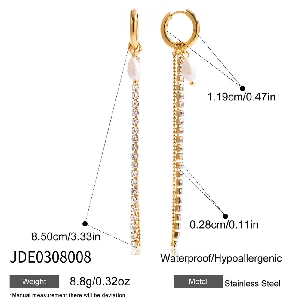Kika Elegant  Freshwater Pearl Pendant White Rhinestone Tassel Earrings