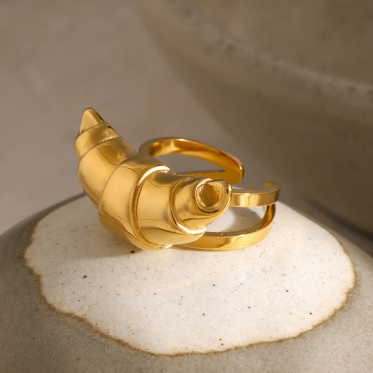 Kika Fashion Stainless Steel Croissants Open Big Ring Charm Metal Gold Color Waterproof