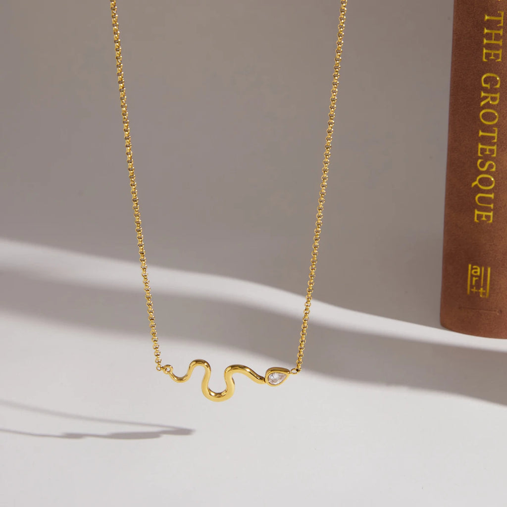 Kika Water Drop Zircon Snake Shape Pendant Necklace