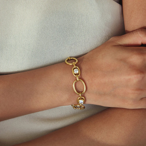 KIKA Classic Zircon Hollow Chain Bracelet For Women Minimalist 18K Gold Plated Stainless Steel Bracelet Fashion Jewelry Gift