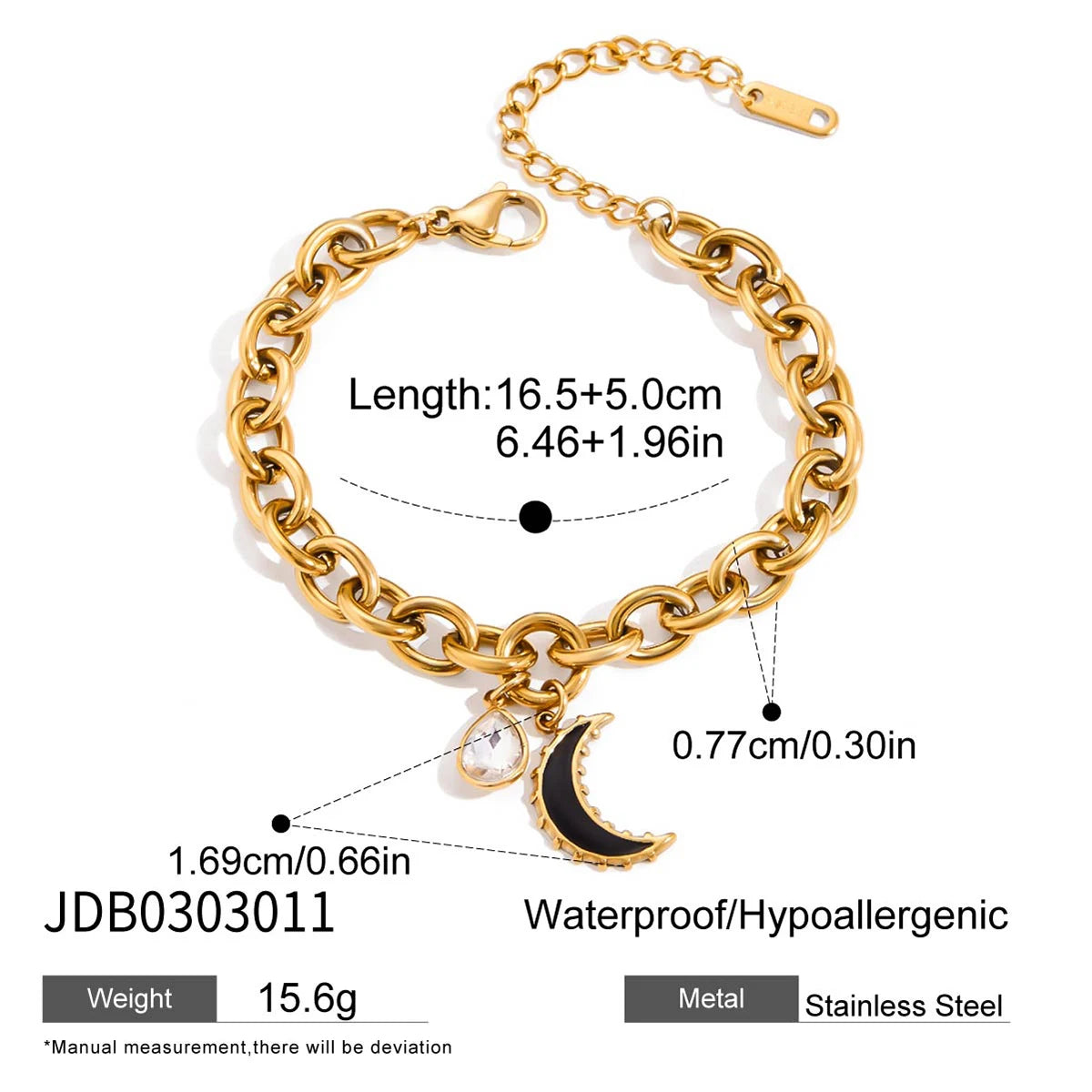 KIKA Minimalist 18K Gold Color PVD Plated Stainless Steel 316L Rhinestone Water Drop Pendant Black Oil Drop Moon