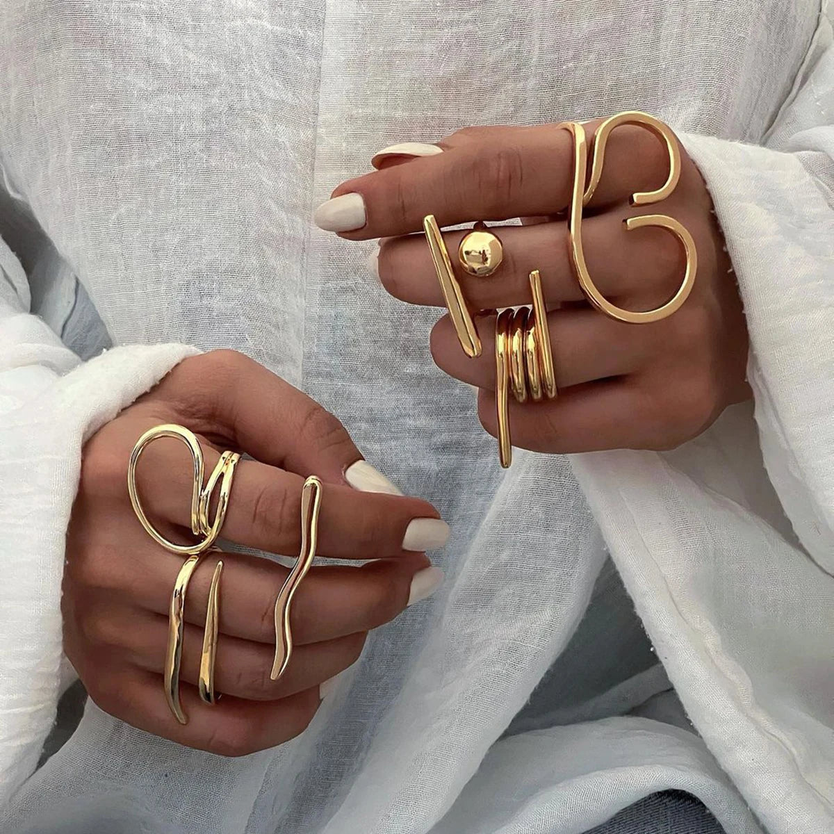 KIKA Chic Stainless Steel 316L Personality Minimalist Classy Ring 18k Gold Color Stylish Unique Finger Jewelry for Women Waterproof