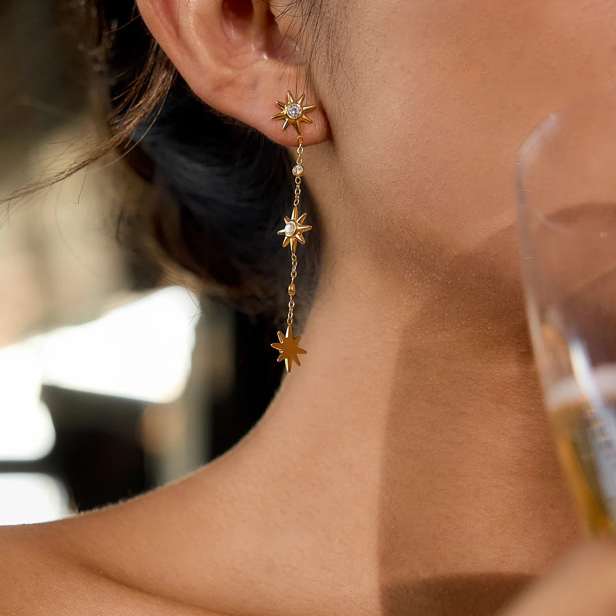 KIKA Delicate Zircon Long Drop Earring 18K Gold PVD Plated Stainless Steel 316L