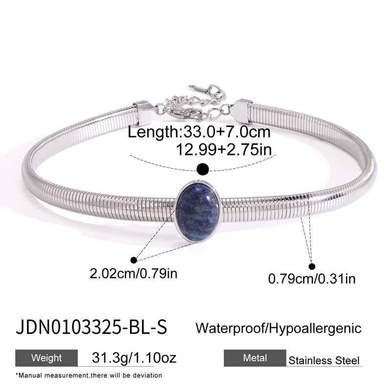 KIKA Slideable Lapis Lazuli Stone Choker Necklace For Women Minimalist Stainless Steel Necklace Vintage Fashion Jewelry Gift