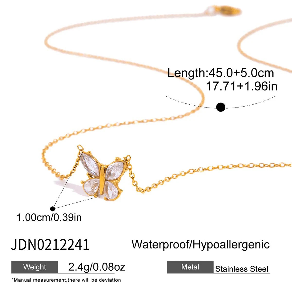 Kika Gold Plated Classic Zircon Heart-shaped Double-ring Interlocking Pendant Necklace