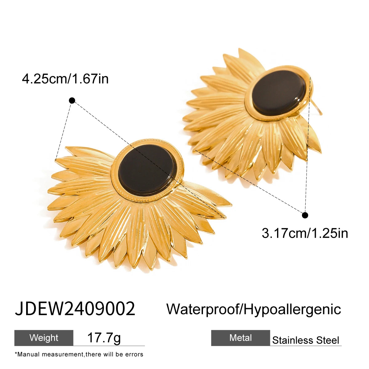 Black Stone Earrings Statement Golden Metal