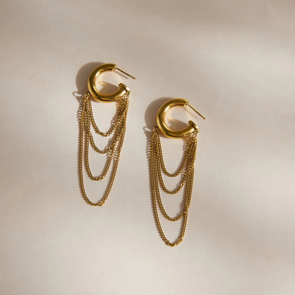 Kika Classic Long Chains Tassel C Shape Stud Earrings