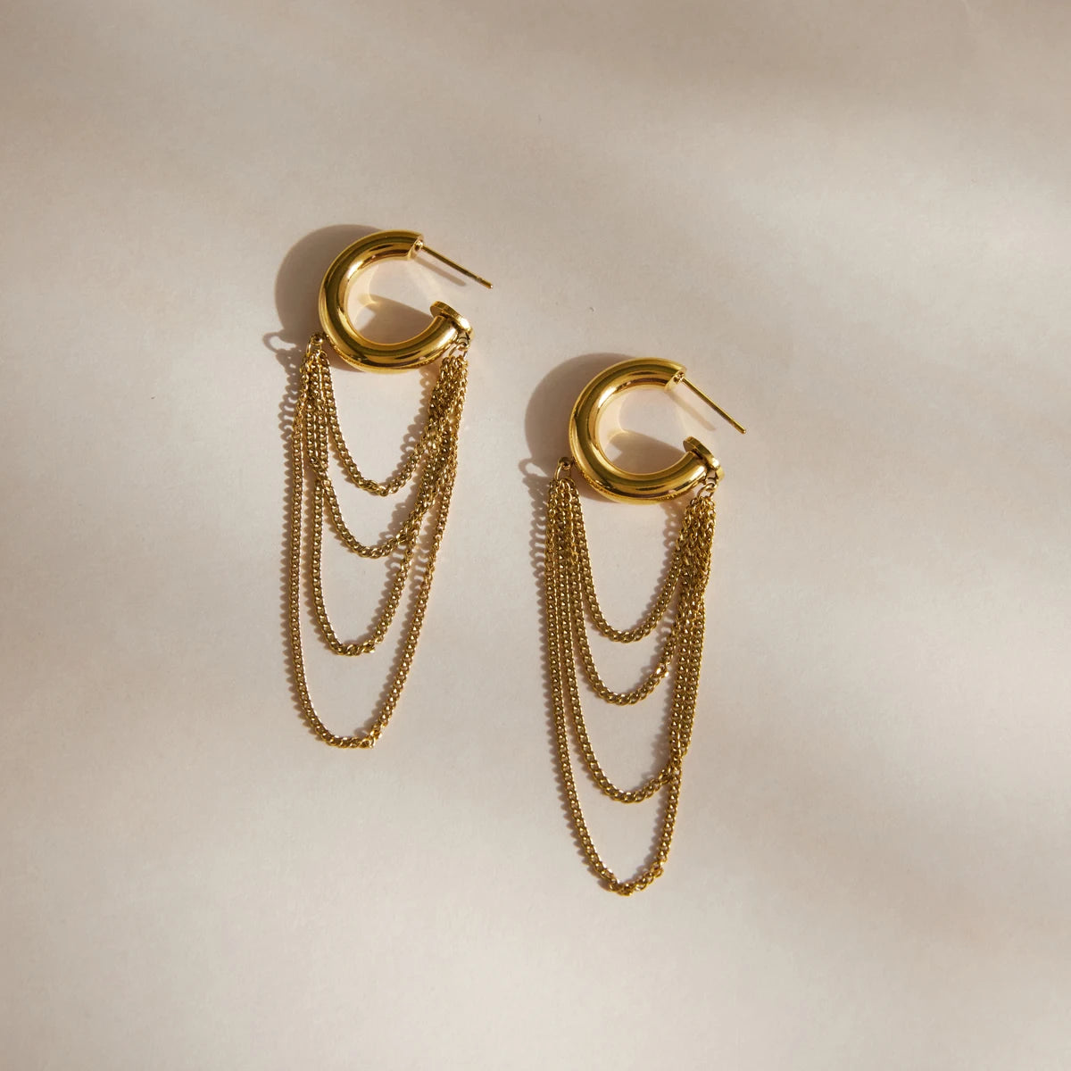 Kika Classic Long Chains Tassel C Shape Stud Earrings