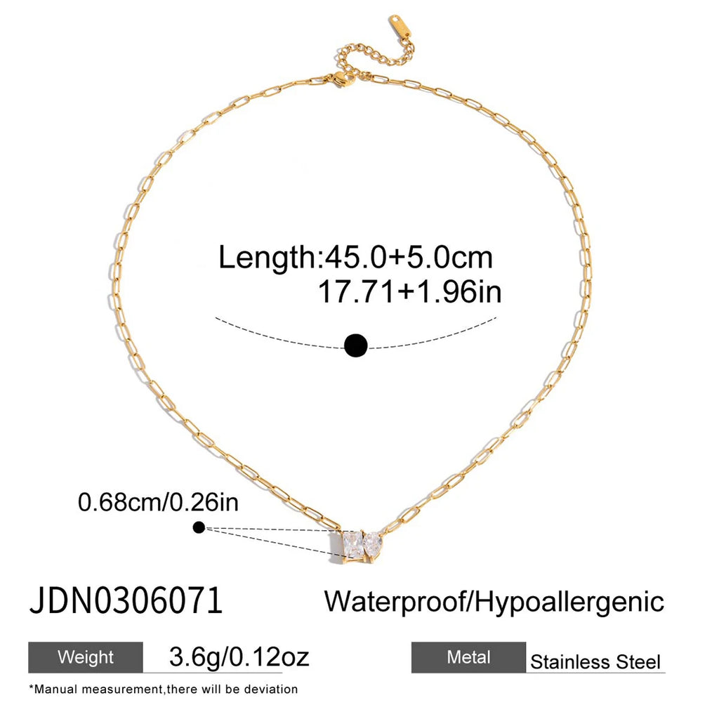 Kika Simple Classic Stainless Steel Square White Zircon Water Drop Pendant Necklace