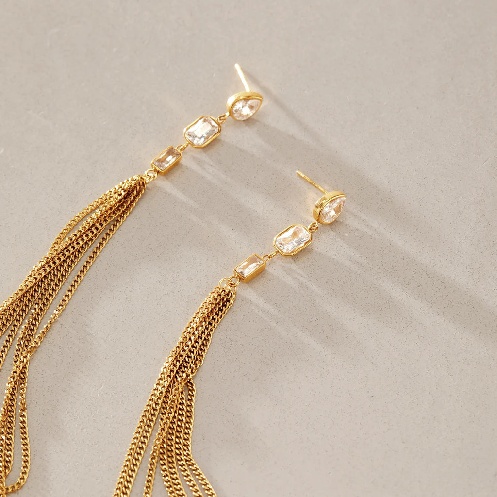 KIKA Geometric Zircon Drop Earrings  Minimalist 18K Gold Plated Stainless Steel 316L