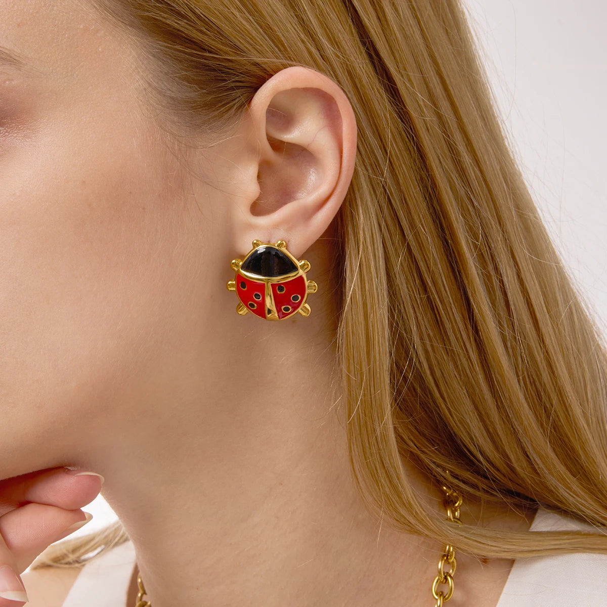 Dripping Oil Ladybug Ear Studs
