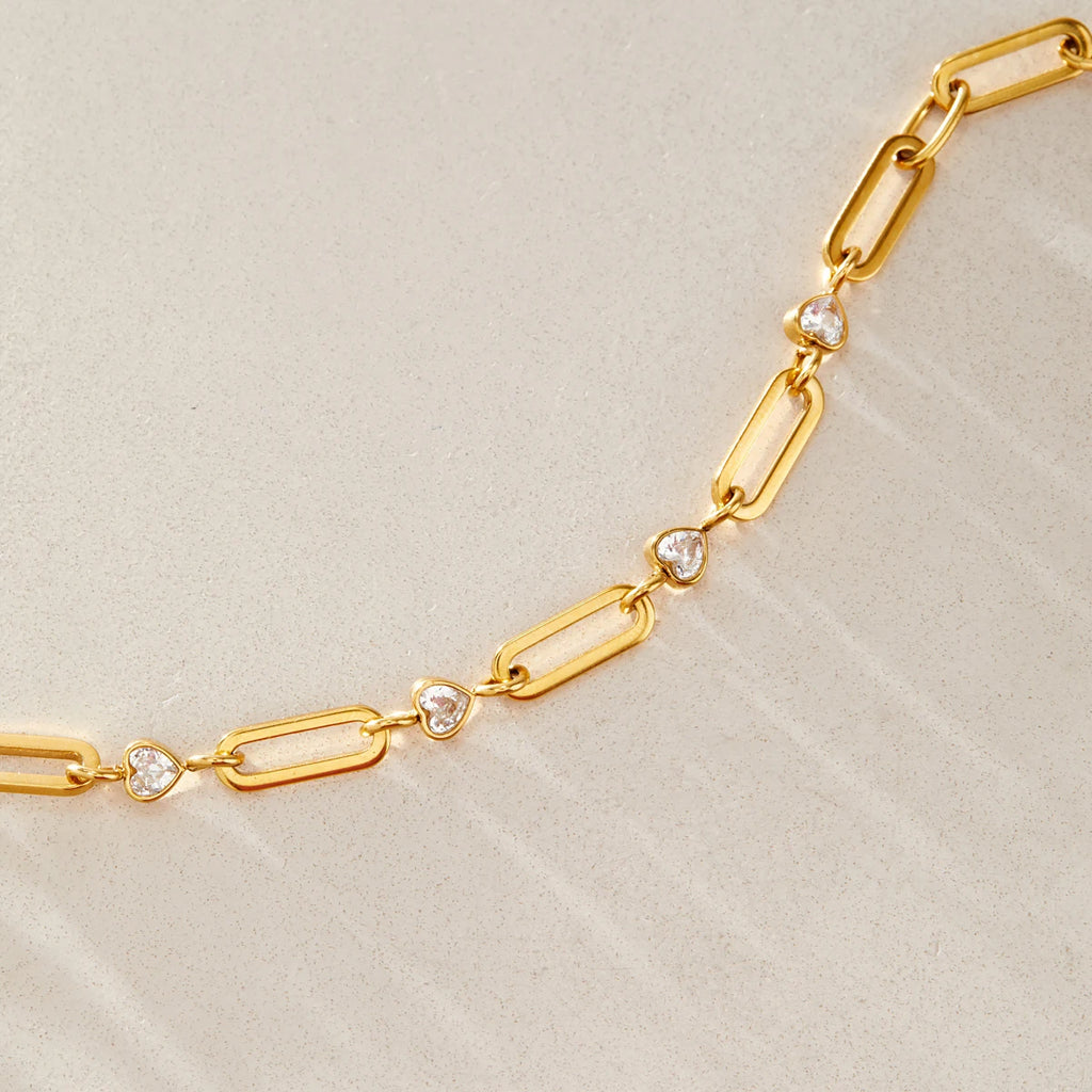 KIKA Heart Zircon Paperclip Chain Bracelet For Women Minimalist 18K Gold PVD Plated Stainless Steel Bracelet Fashion Jewelry