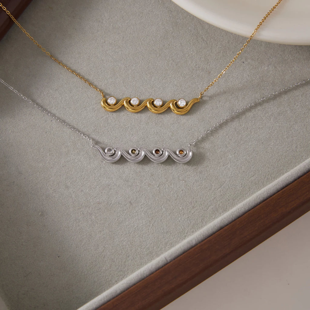 Kika Elegant White Blue Zircon Wave Shape Pendant Necklace