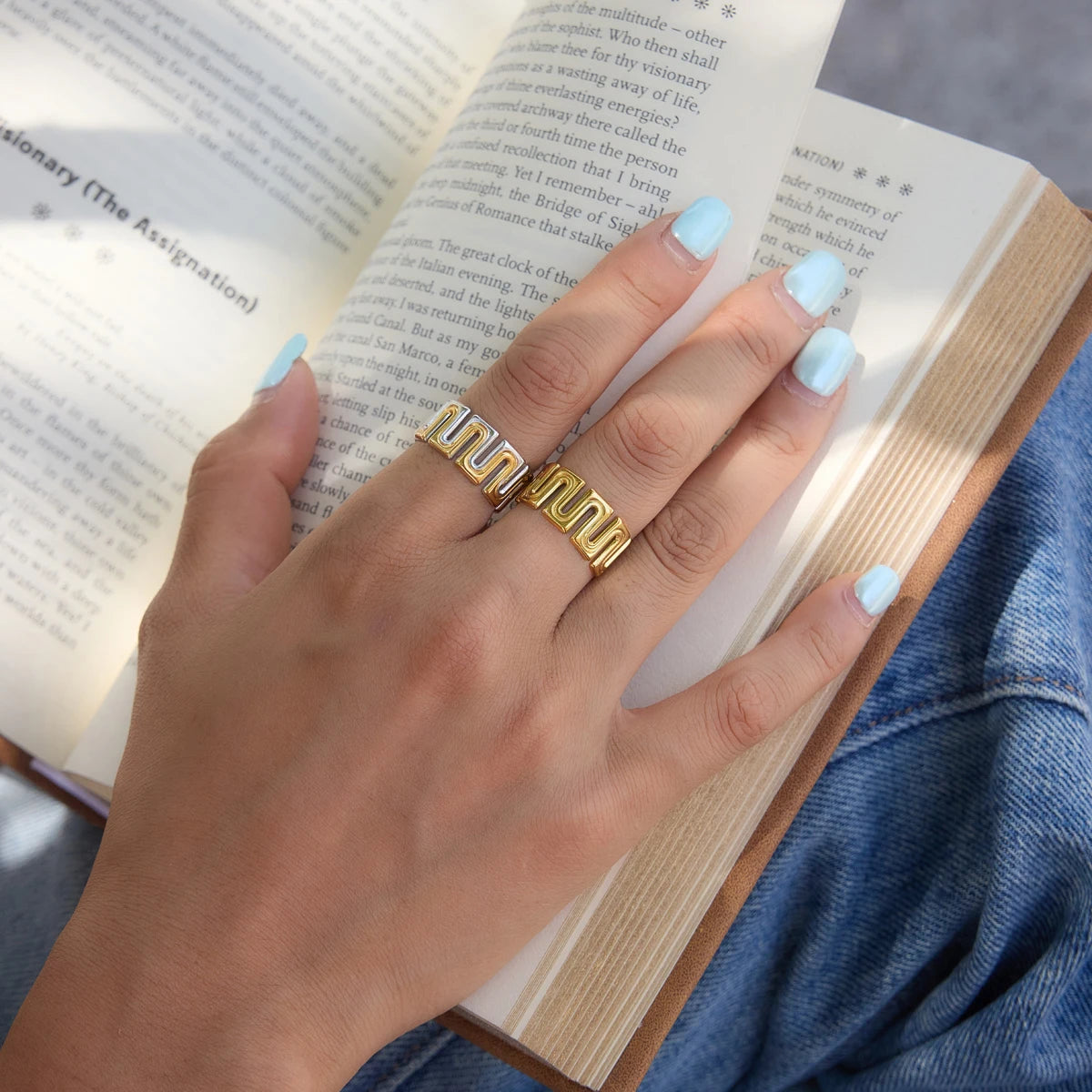 KIKA Minimalist Wave Shape Open Rings PVD Plated Stainless Steel 316L