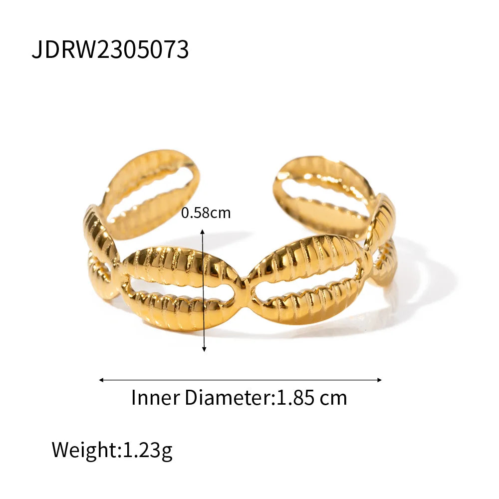 KIKA  Vacation Ocean Wind 18K Gold Color Plated Stainless Steel 316L Hollow Shell Ring Starfish Coral Stackable Ring