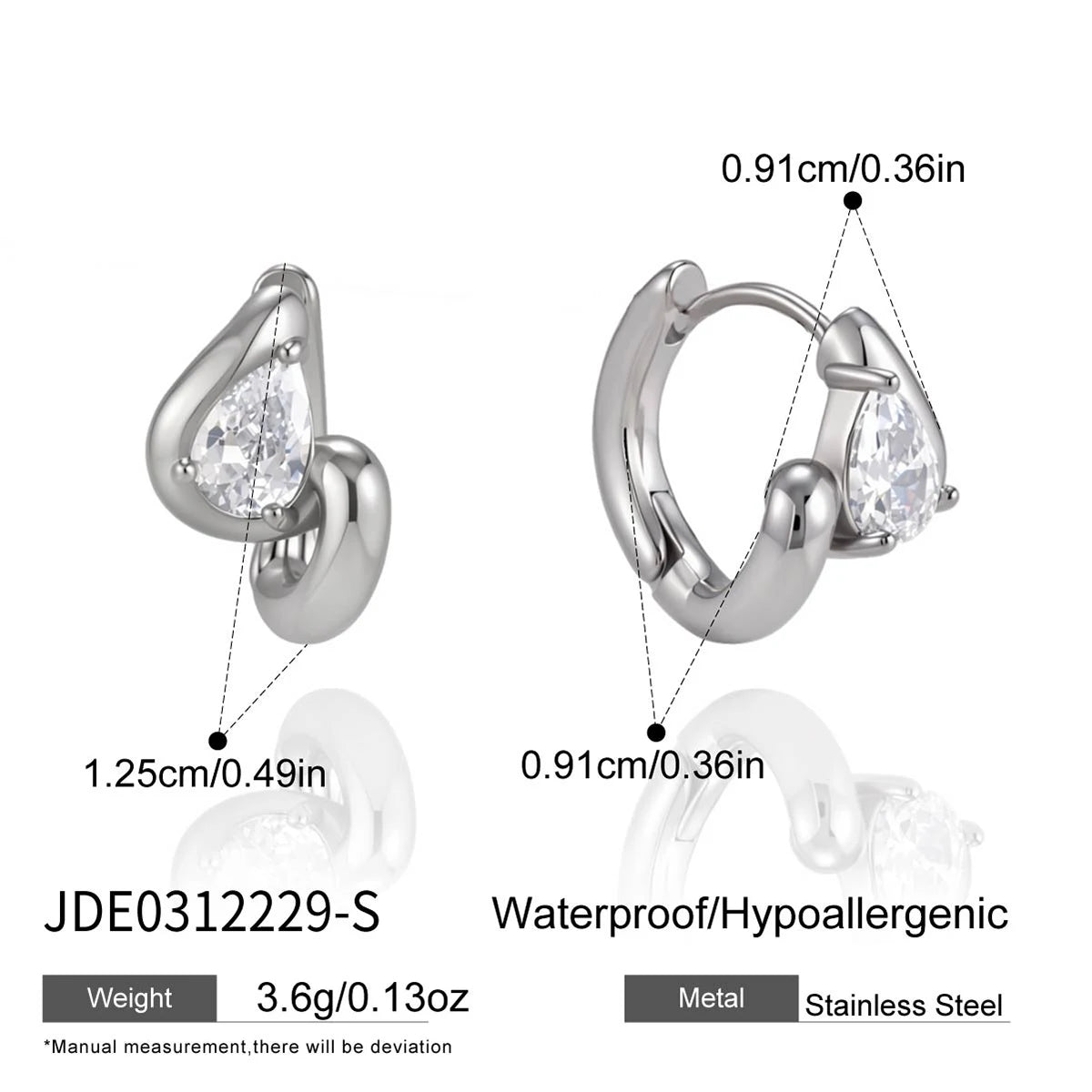 Kika Delicate White Teardrop Shaped Zircon Twisted Wave Stud Earrings