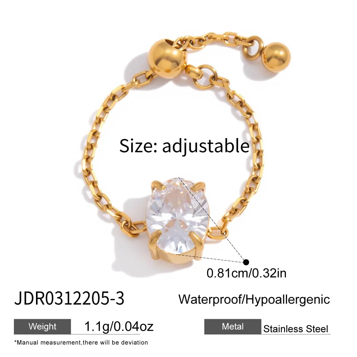 KIKA Delicate Geometric Zircon Adjustable Rings  18K Gold PVD Plated Stainless Steel 316L