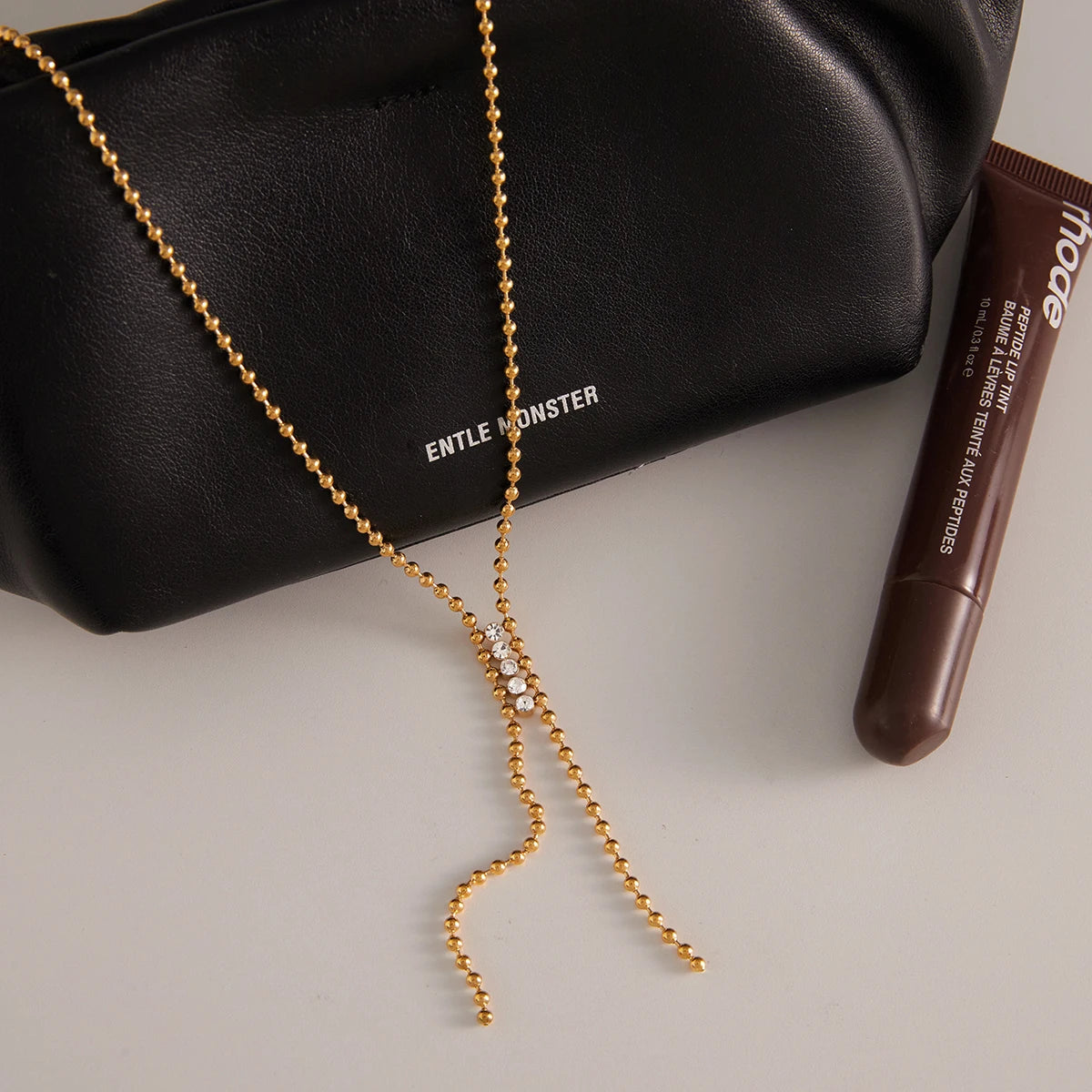 Kika Classic 18k White Rhinestone Bead Chain Y-shaped Chain Tassel Necklace