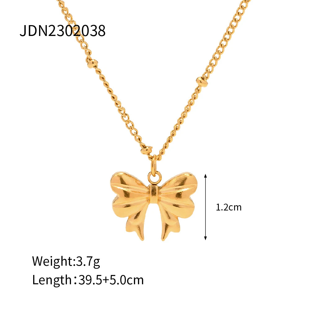Charm Necklace Stainless Steel Bow