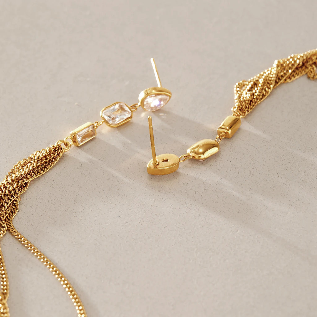 KIKA Geometric Zircon Drop Earrings  Minimalist 18K Gold Plated Stainless Steel 316L