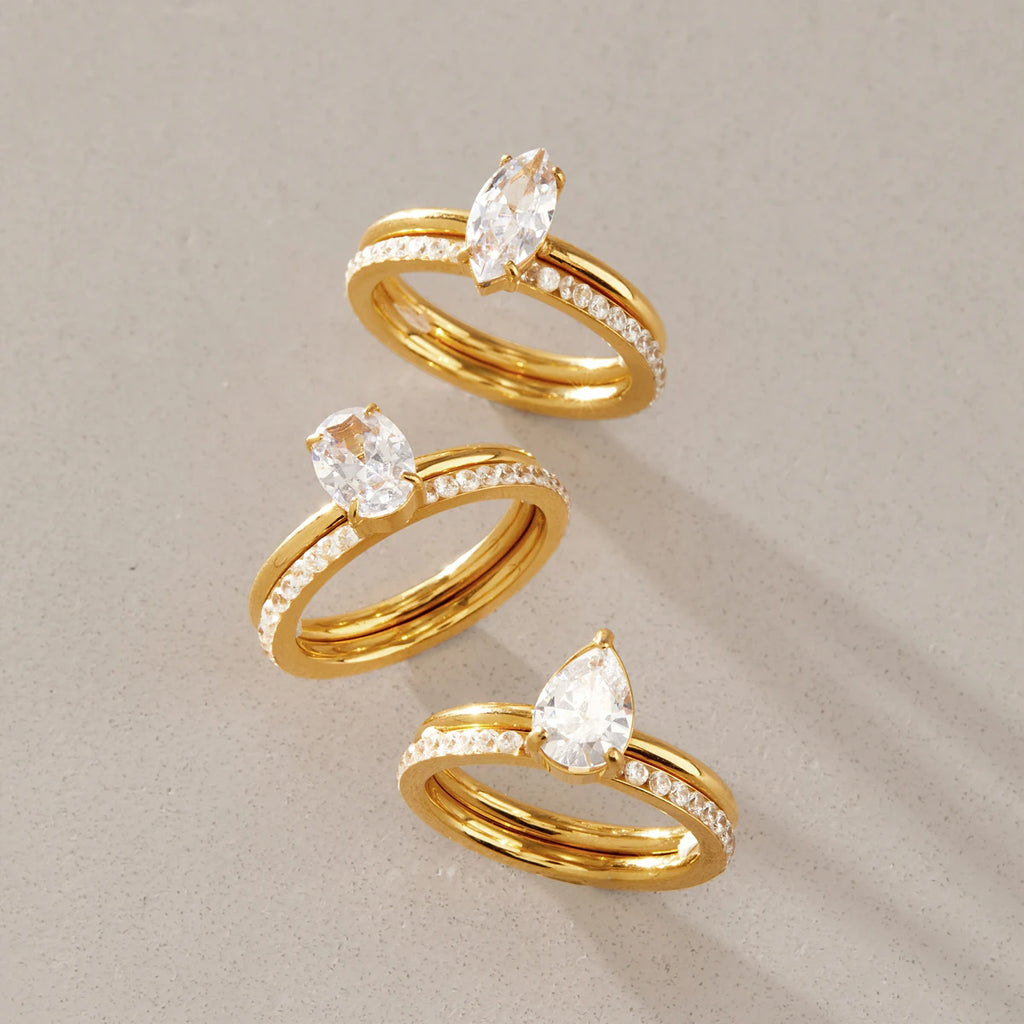 Kika Delicate Geometric Zircon Stackable Rings Minimalist 18K Gold PVD Plated Stainless Steel 316L