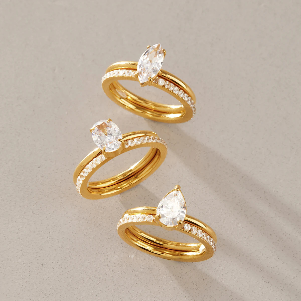 Kika Delicate Geometric Zircon Stackable Rings Minimalist 18K Gold PVD Plated Stainless Steel 316L